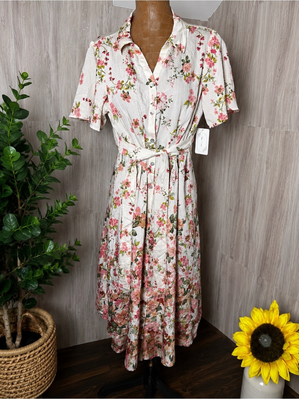 Figueroa & Flower Floral Shirt Dress | Medium | Belted Cottagecore Midi NWT